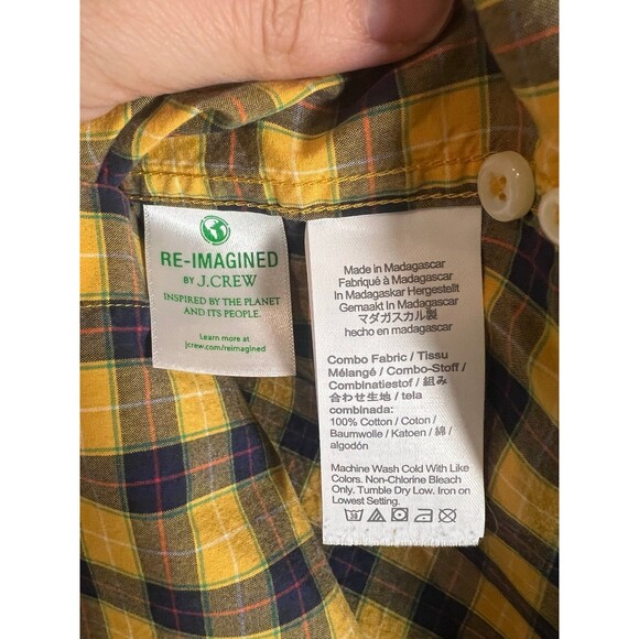 J.Crew Secret Wash Shirt Men’s Medium Slim – Yellow Navy Plaid 100% Cotton - Picture 3 of 8